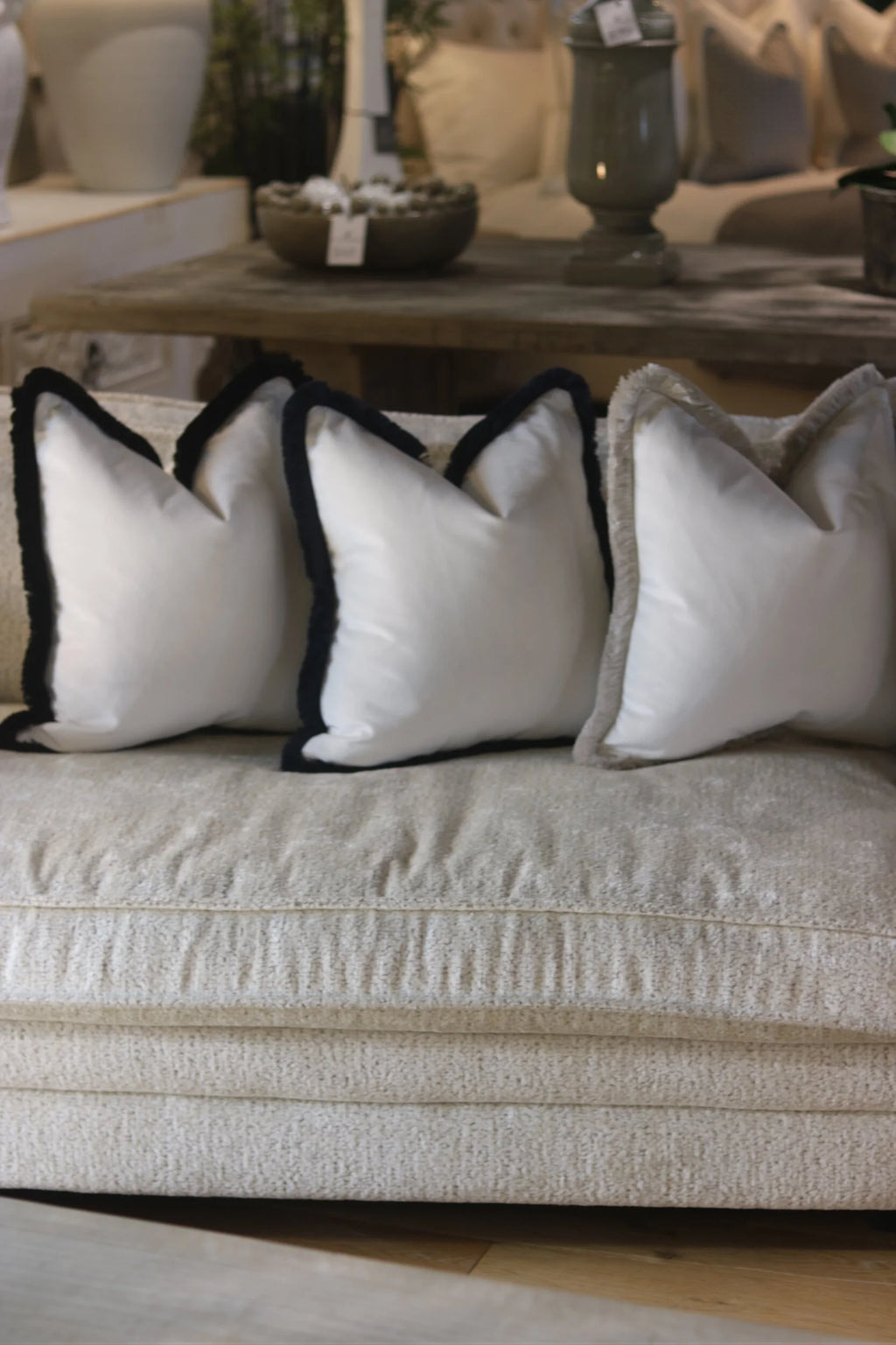 White Flat Velvet Cushion with Fringe