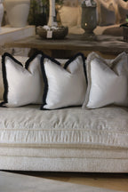 White Flat Velvet Cushion with Fringe