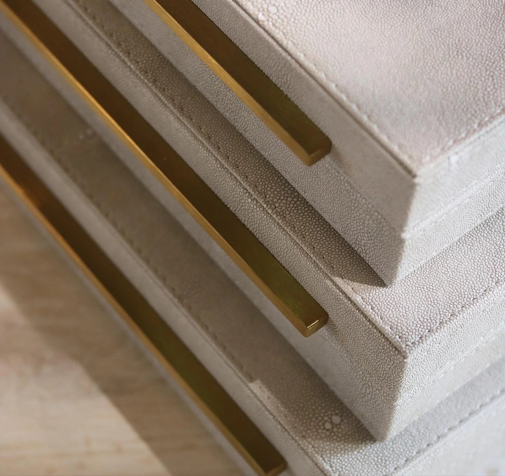 Set of 3 Ivory Faux Shagreen Boxes