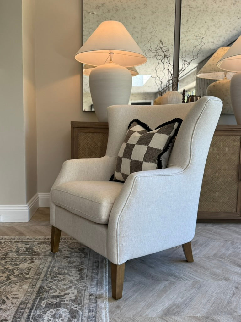 Cream Linen Wing Chair