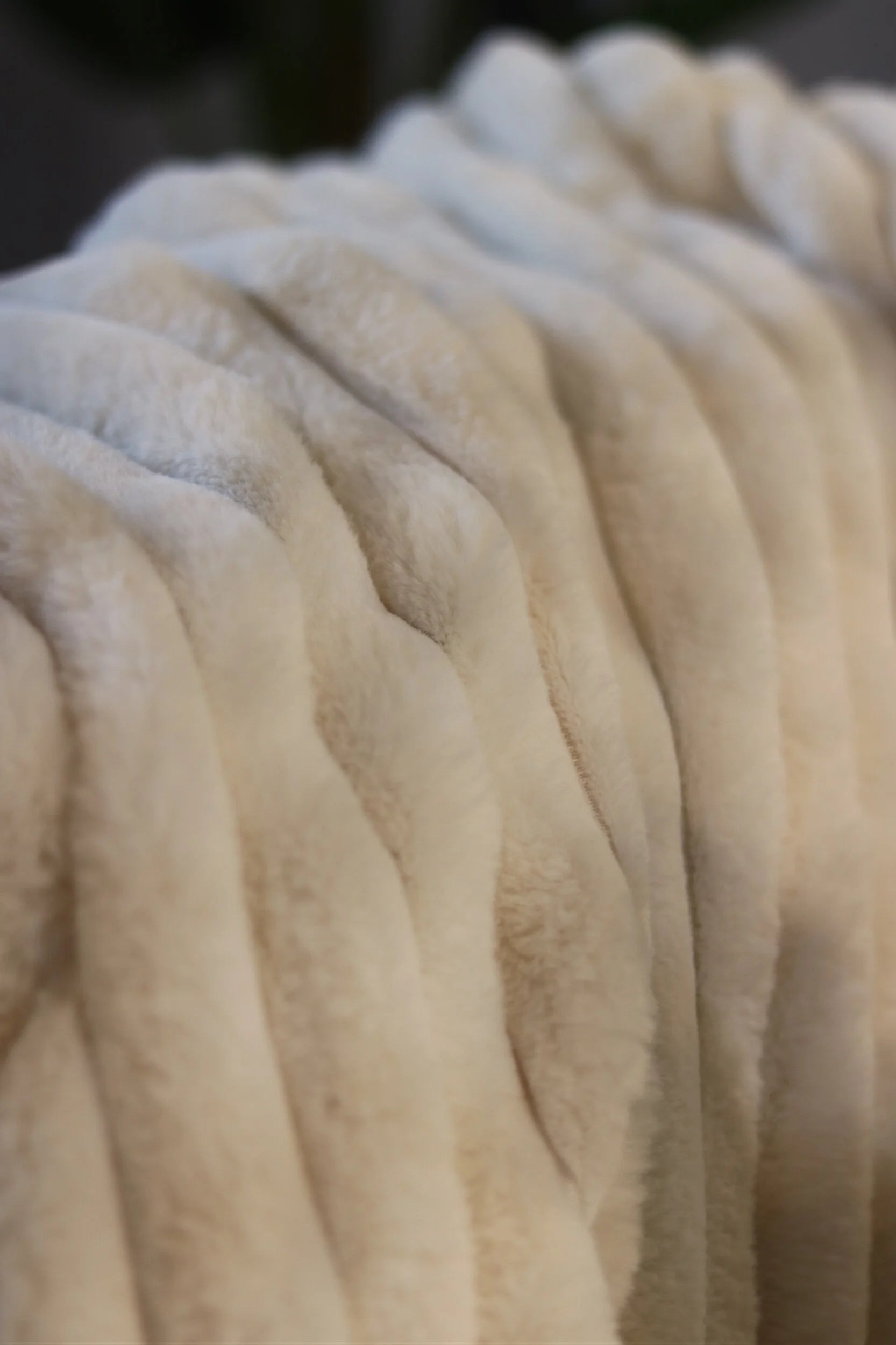 Cream Faux Rabbit Ribbed Throw