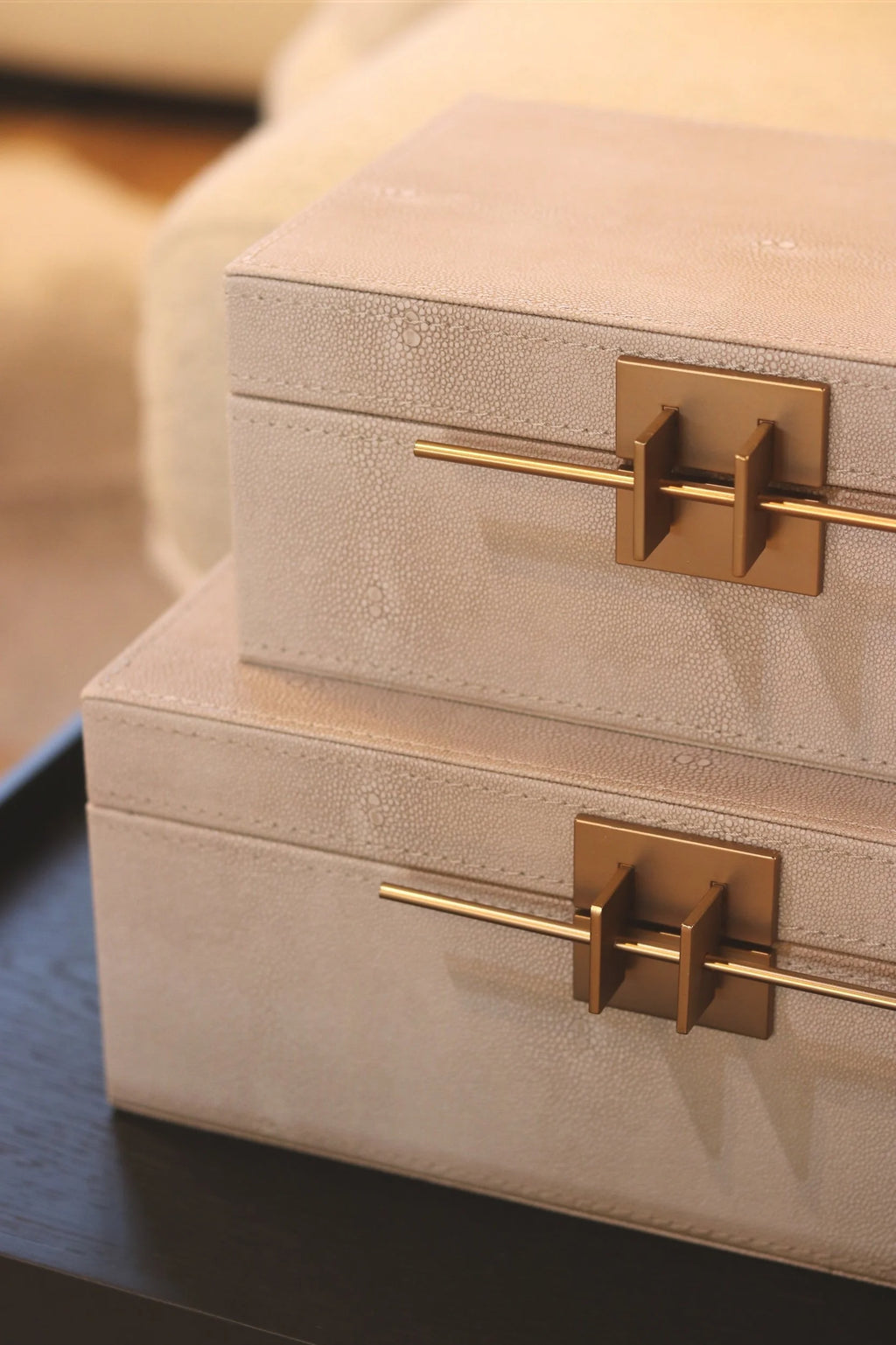 Set of 2 Ivory Crossbar Shagreen Boxes