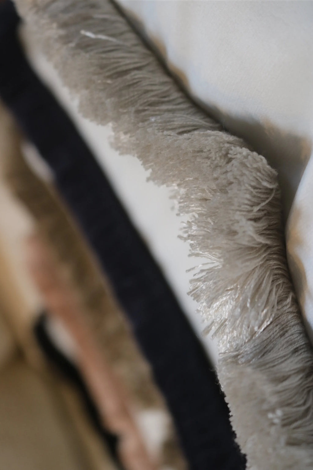 White Flat Velvet Cushion with Fringe