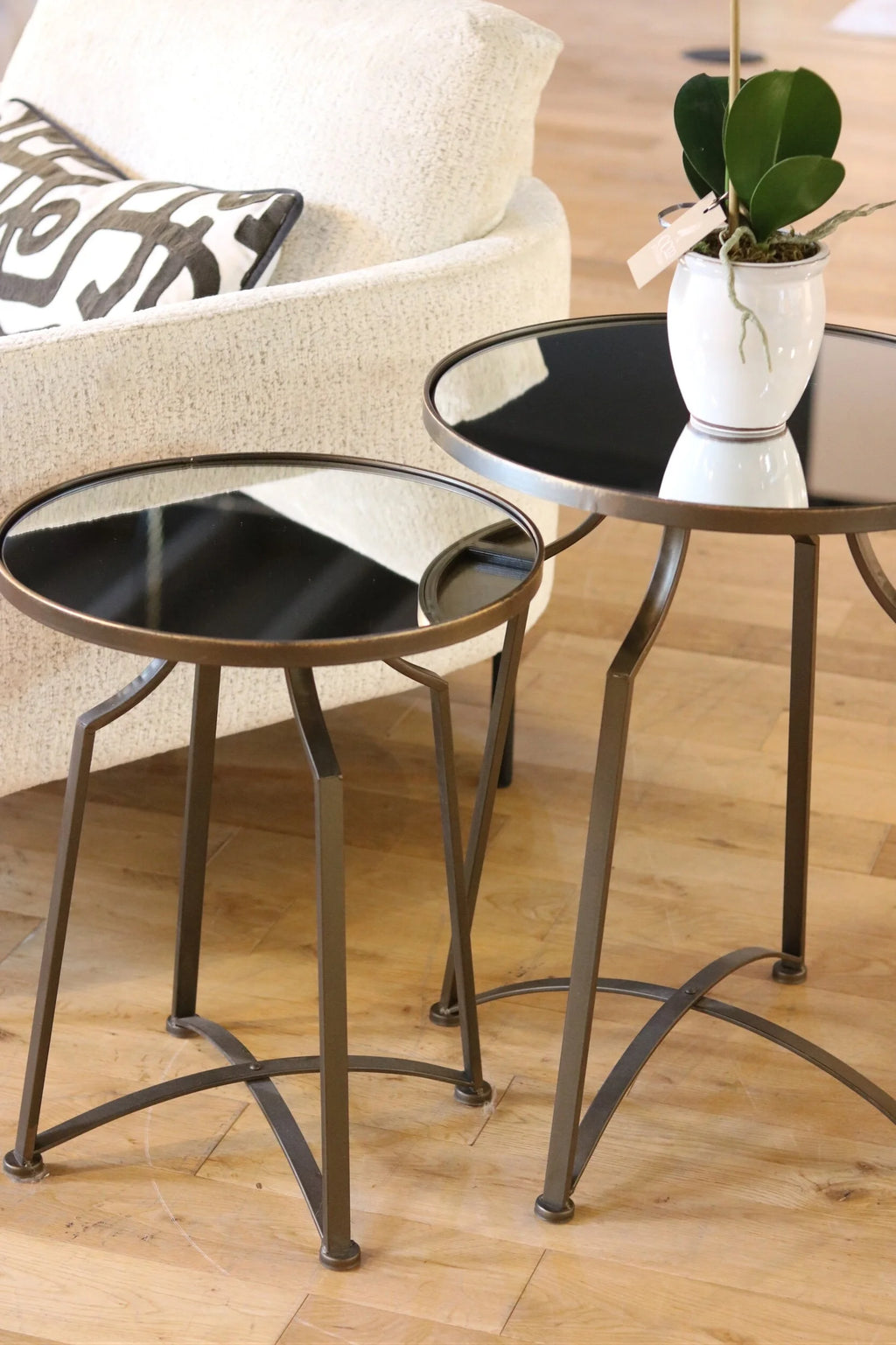 Set of 2 Mirror Top Side Tables