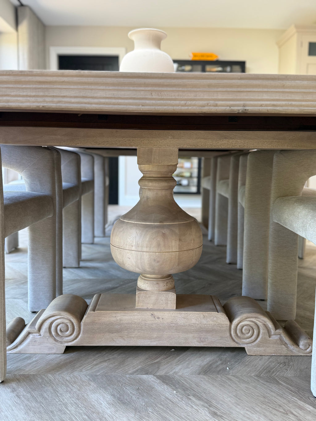 Large Wooden Dining Table with Inlay