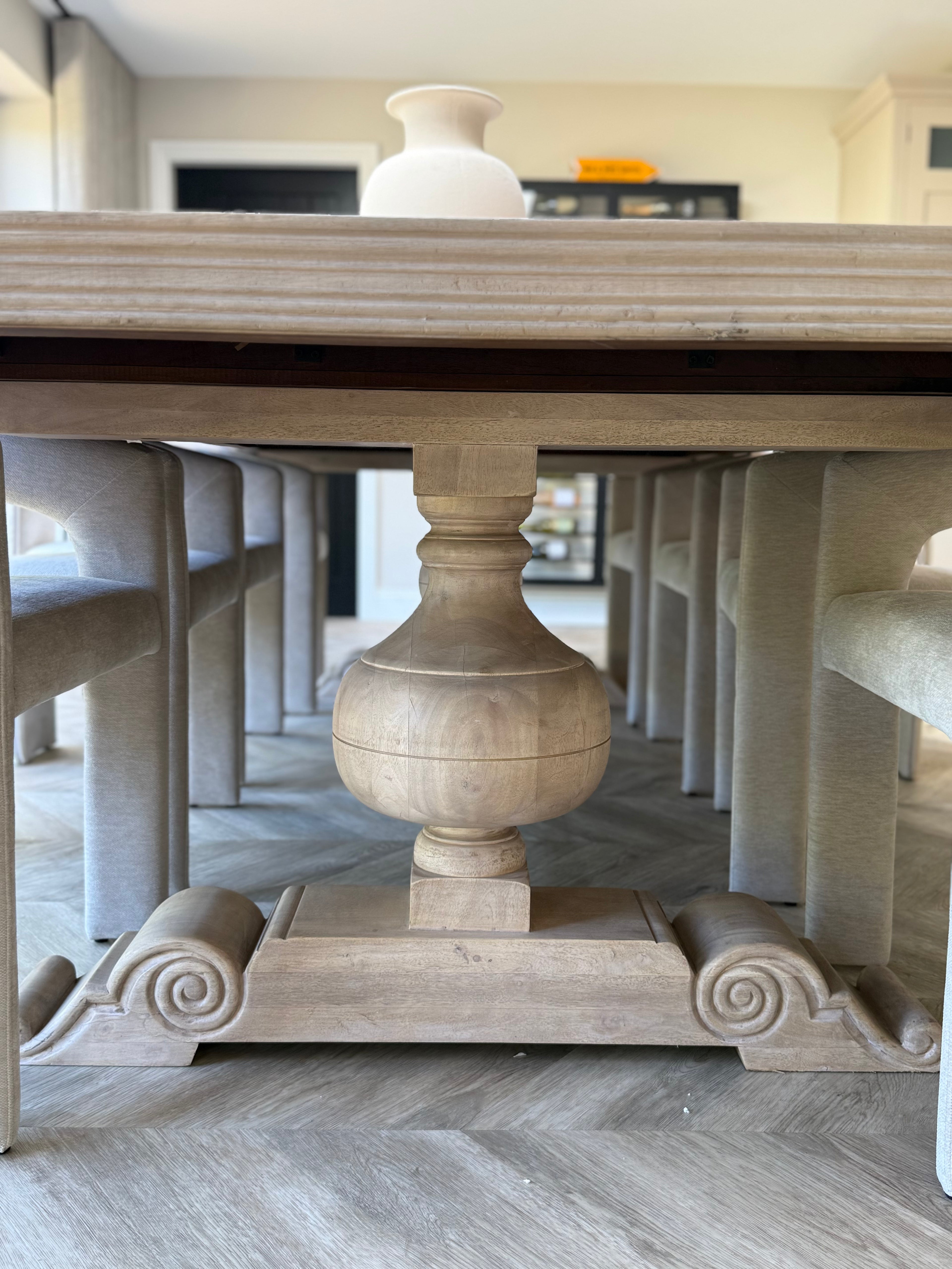 Large Wooden Dining Table with Inlay
