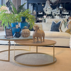 Ex-Display Set of 2 Gold Glass & Wicker Coffee Tables
