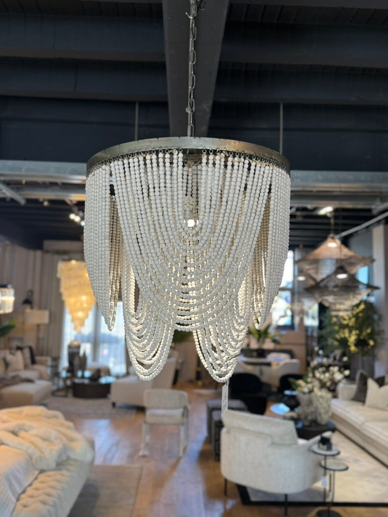 Ex-Display White-wash Wooden Bead Chandelier