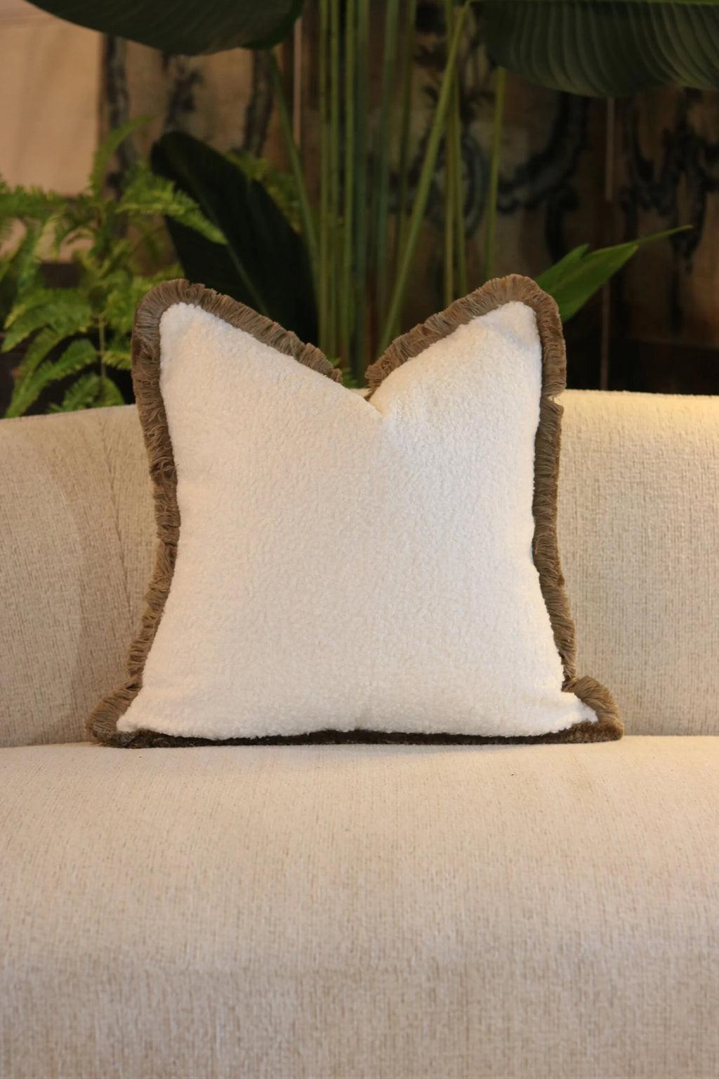 Boucle Cushion with Fringe