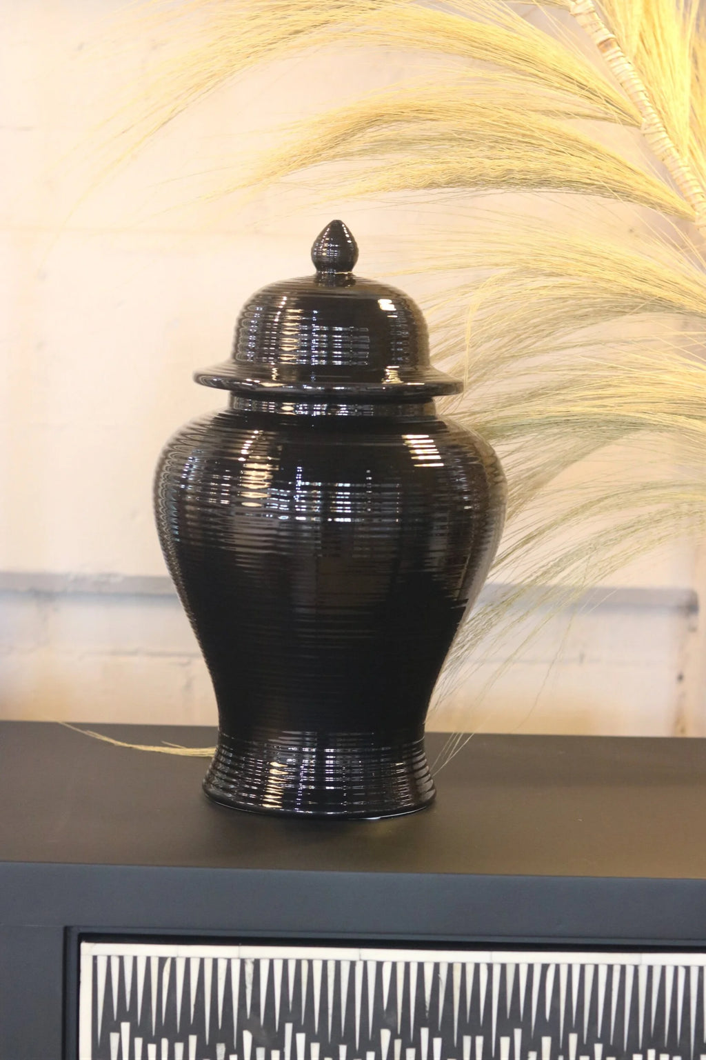 Glossy Black Temple Jar