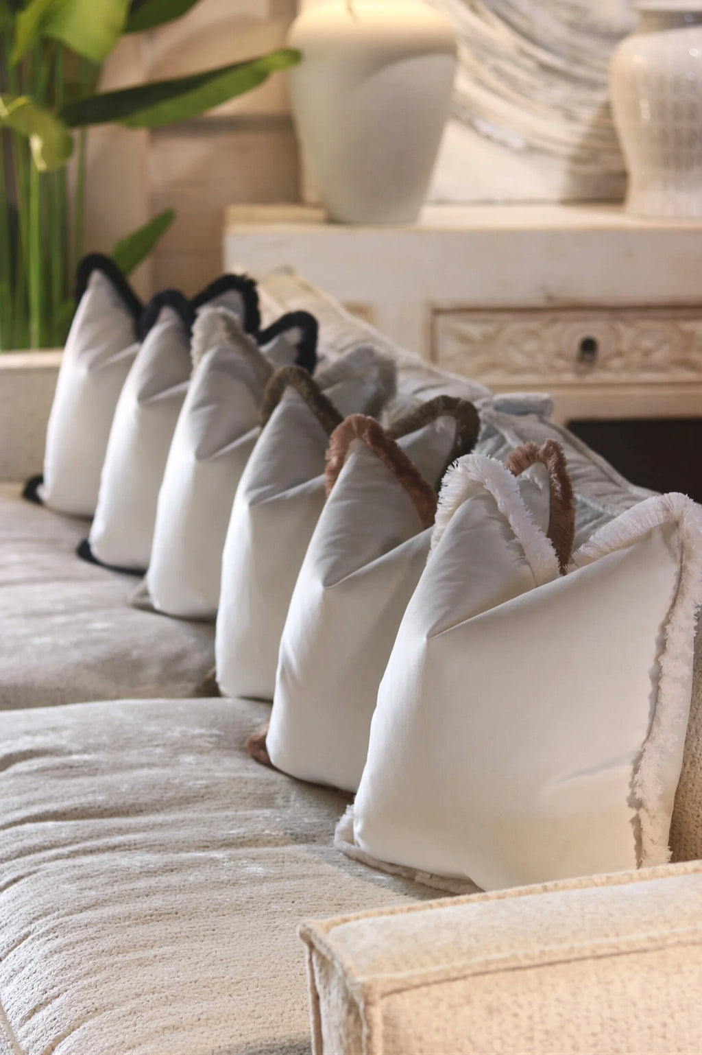 White Flat Velvet Cushion with Fringe