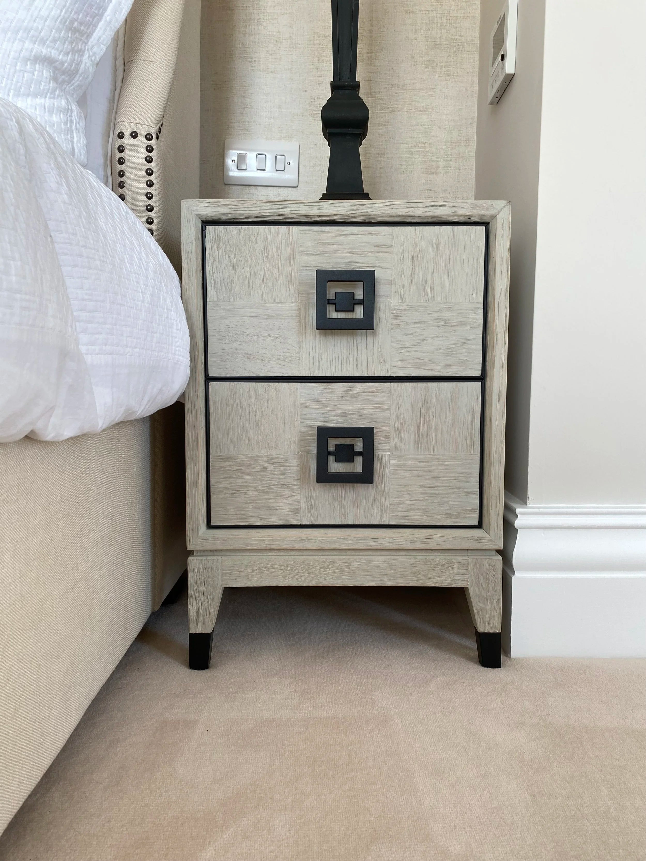 Off-White Parquet 2 Drawer Bedside