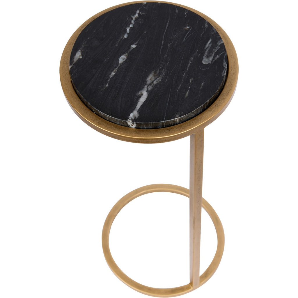 Black Marble Accent Table with Aged Gold Frame
