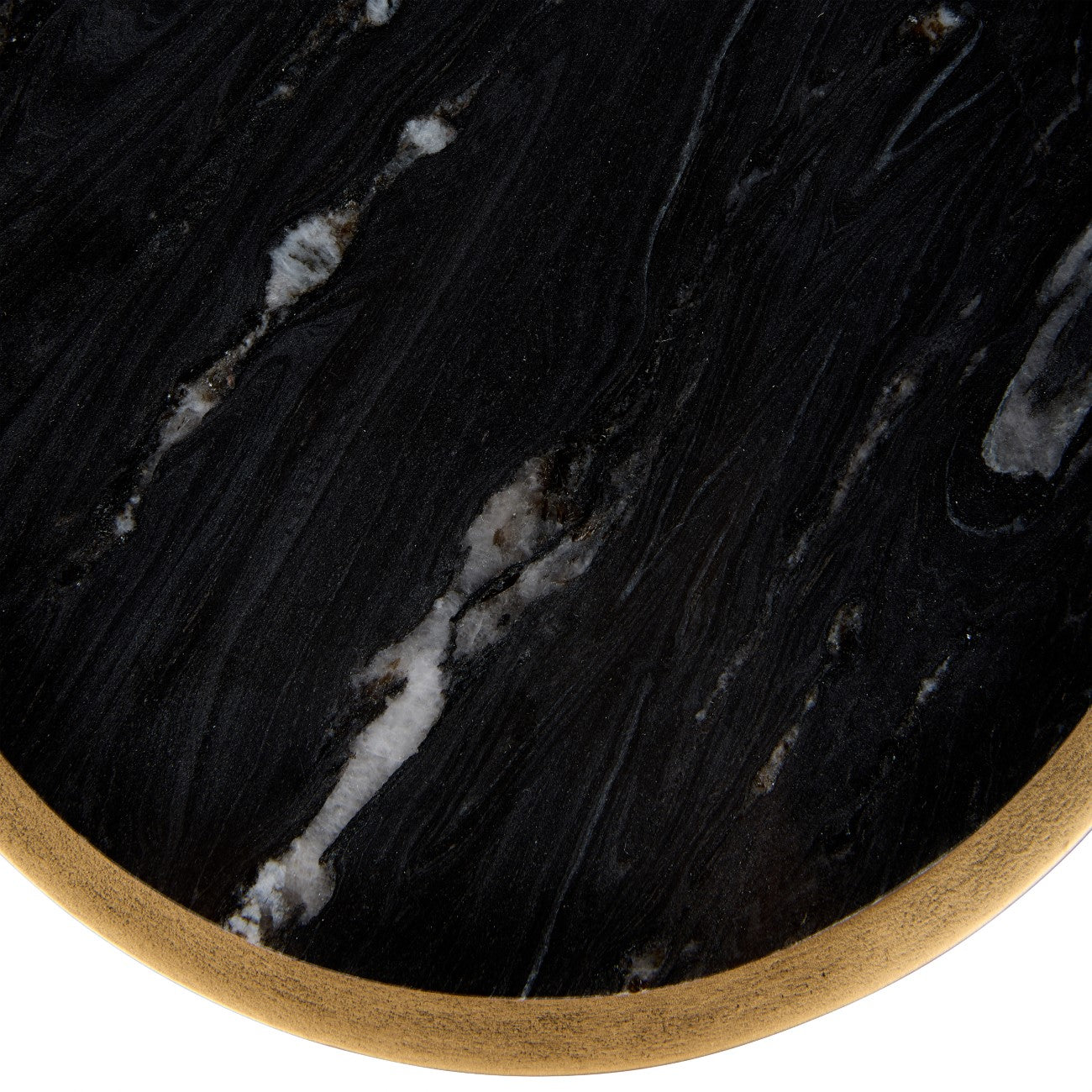 Black Marble Accent Table with Aged Gold Frame
