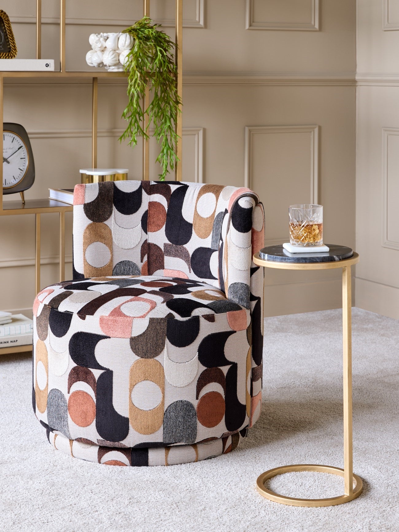 Black Marble Accent Table with Aged Gold Frame