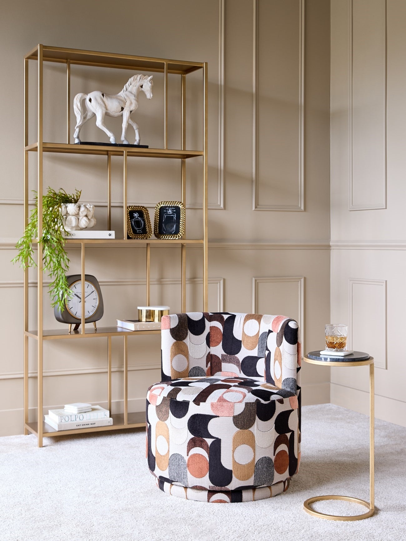 Black Marble Accent Table with Aged Gold Frame