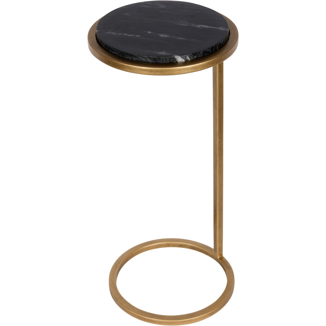 Black Marble Accent Table with Aged Gold Frame