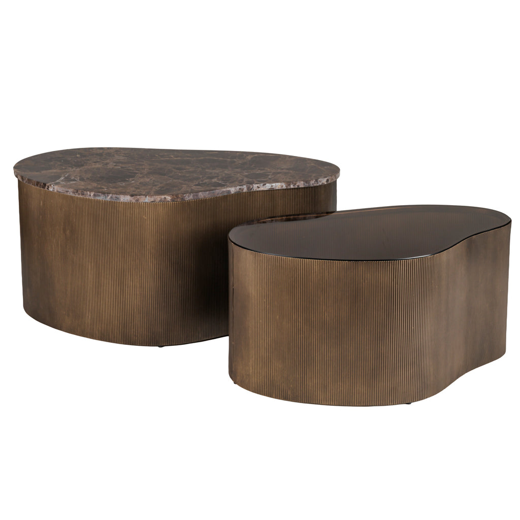 Set of 2 Cloud Marble & Glass Coffee Tables