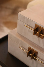 Set of 2 Ivory Crossbar Shagreen Boxes