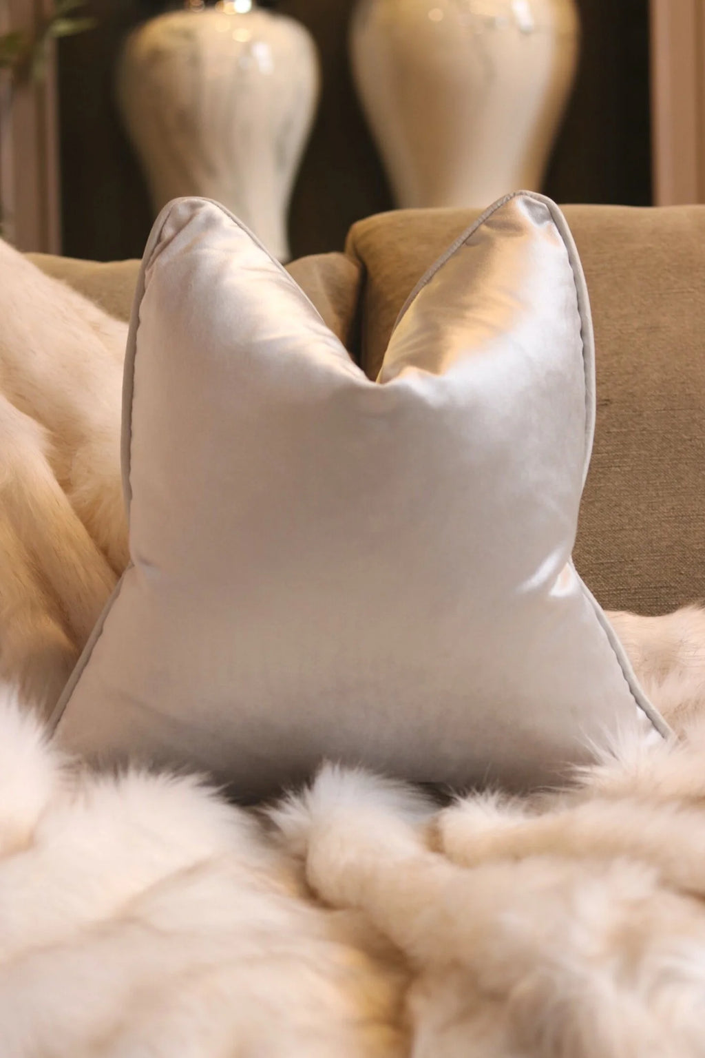 Luxury Silver Velvet Cushion