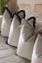 White Flat Velvet Cushion with Fringe