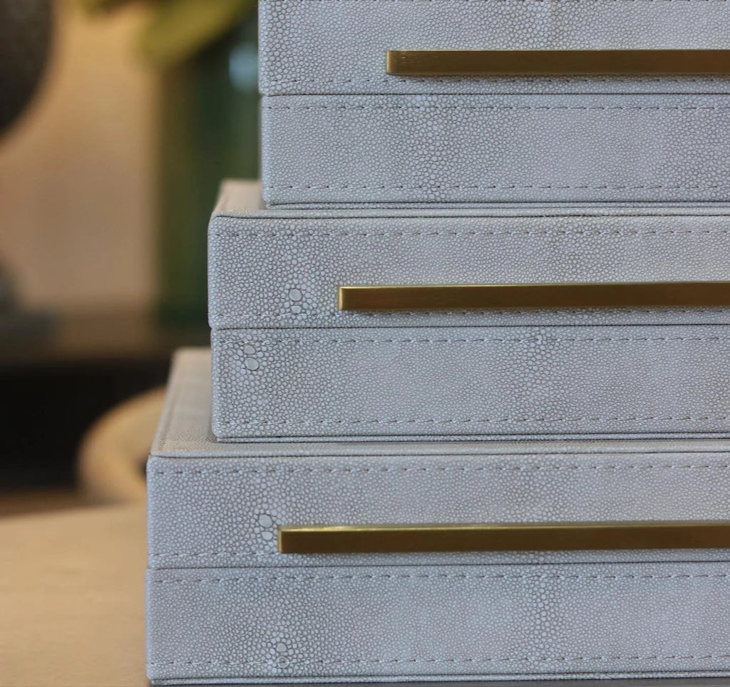 Set of 3 Ivory Faux Shagreen Boxes