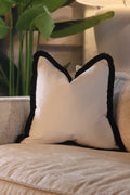 White Flat Velvet Cushion with Fringe