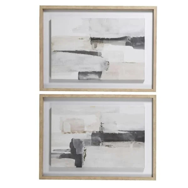 Set of 2 Brush Stroke Framed Canvas