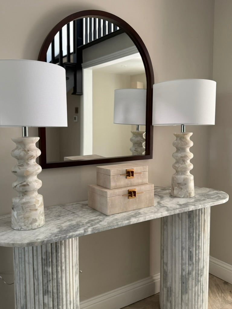 Tall Alabaster Table Lamp with Linen Shade