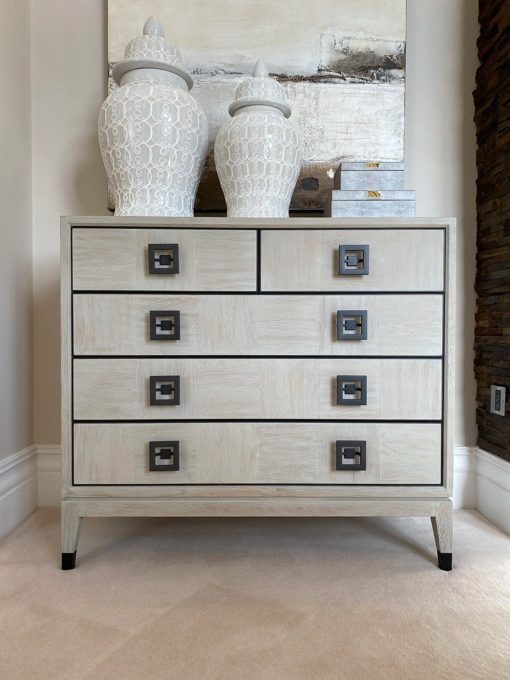 Off-White Parquet 5 Drawer Chest