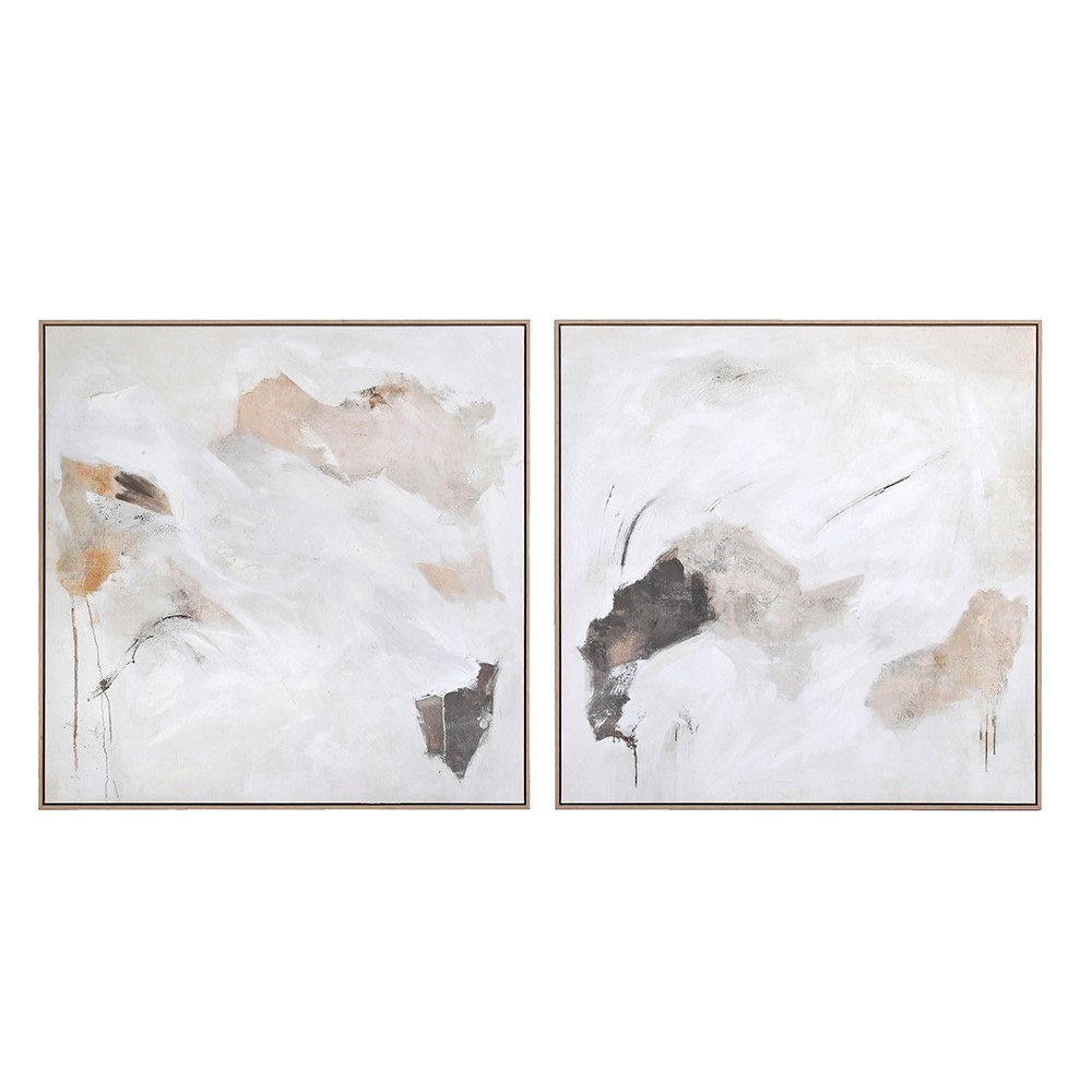 Set of 2 Abstract Neutral Framed Canvas