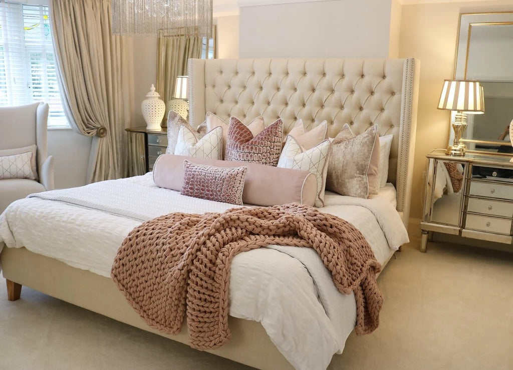 Beige Buttoned Bed