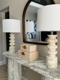 Tall Alabaster Table Lamp with Linen Shade