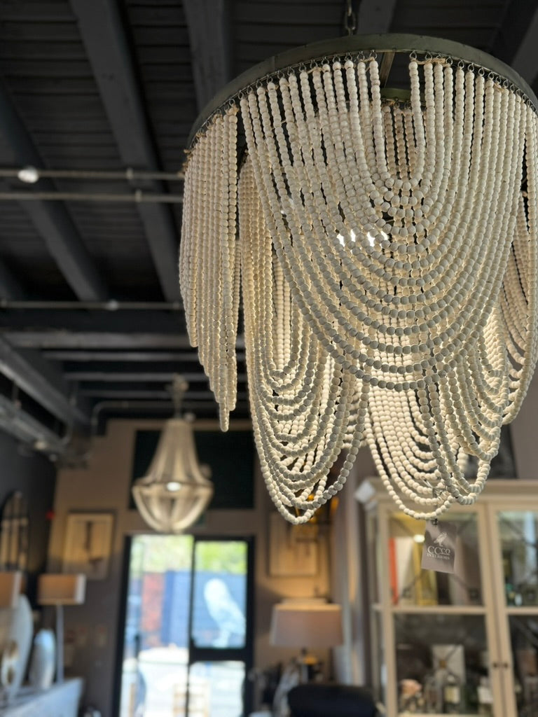 Ex-Display White-wash Wooden Bead Chandelier