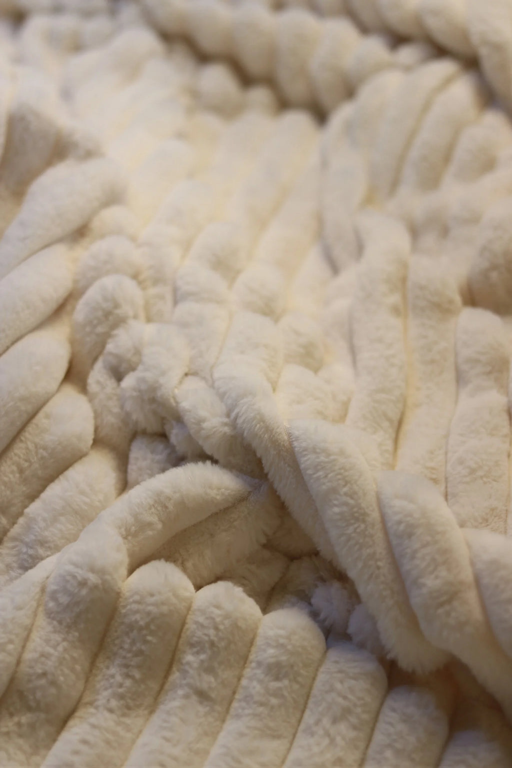 Cream Faux Rabbit Ribbed Throw