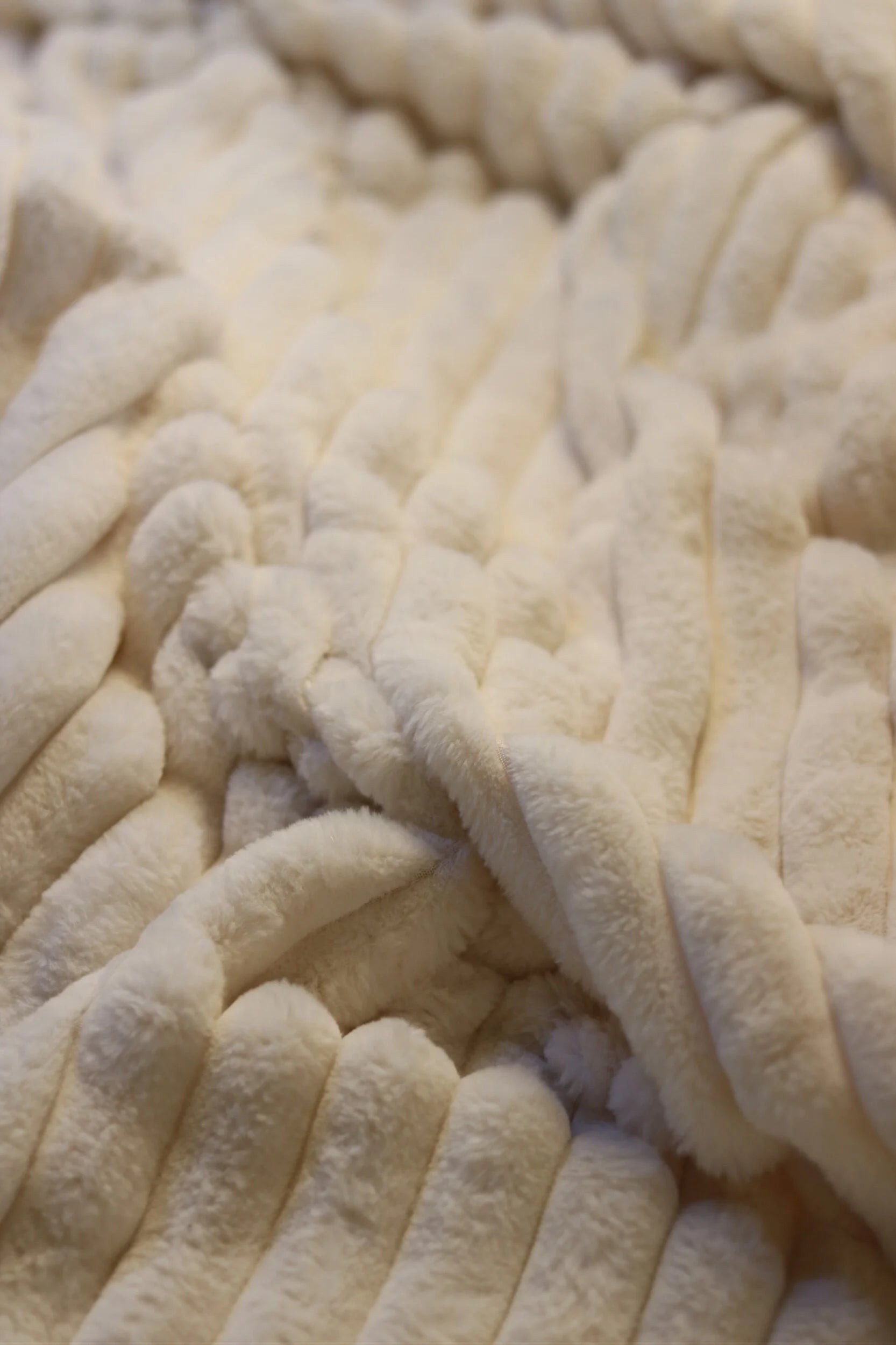 Cream Faux Rabbit Ribbed Throw