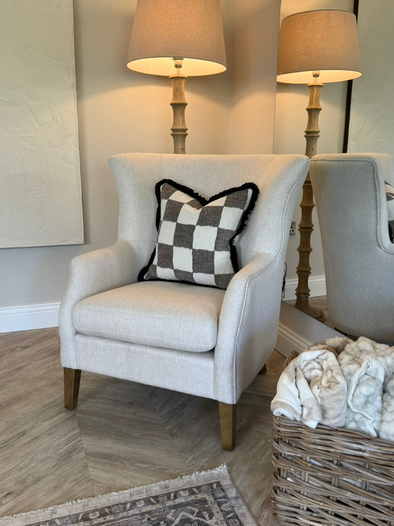 Cream Linen Wing Chair