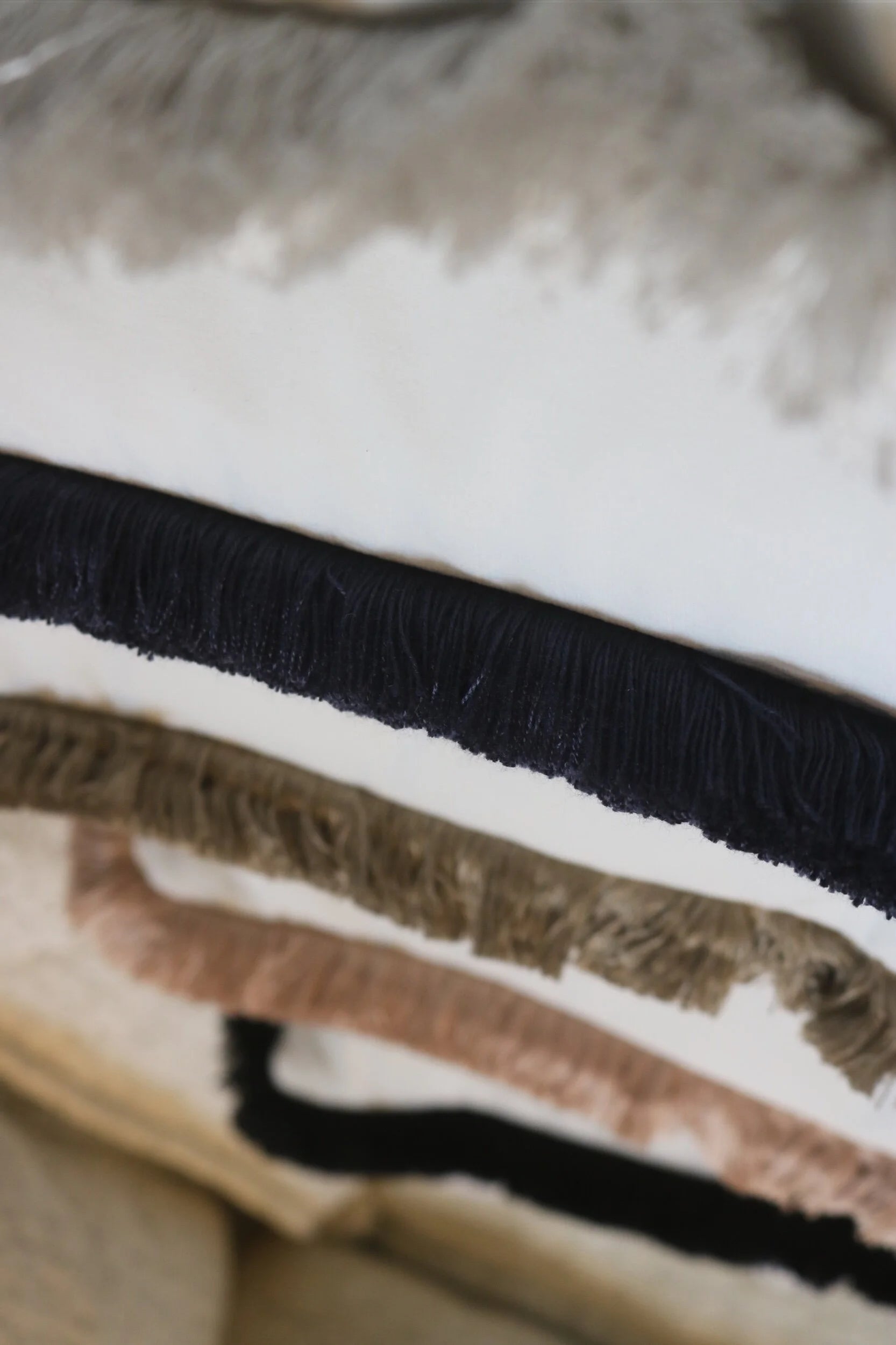 White Flat Velvet Cushion with Fringe