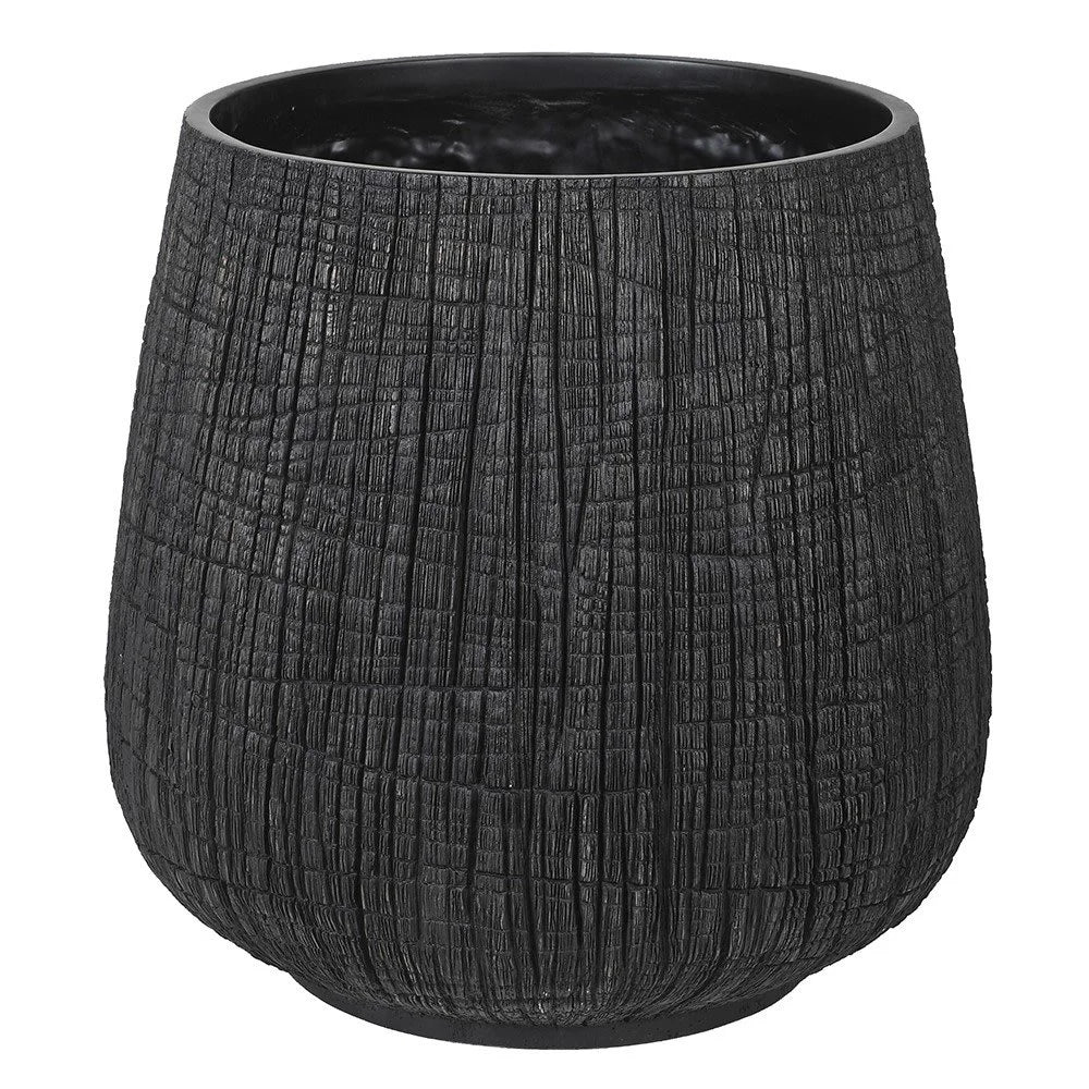 Tall Black Yakisugi Textural Planter