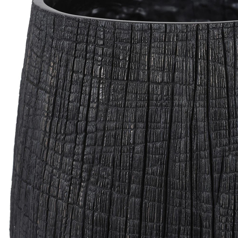 Tall Black Yakisugi Textural Planter