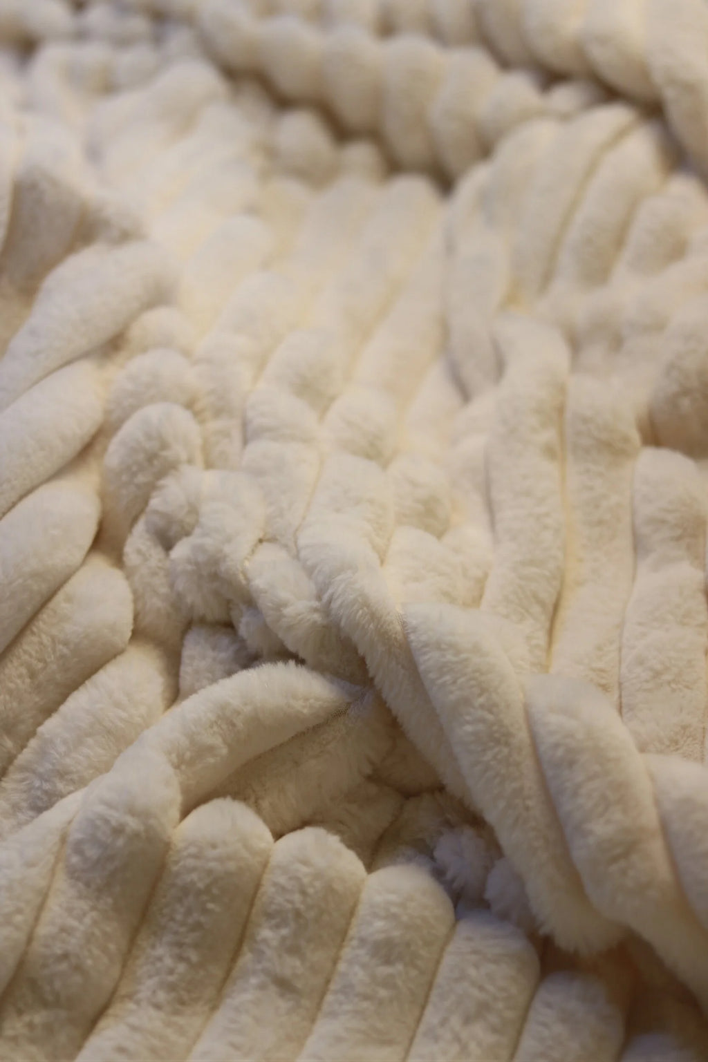 Cream Faux Rabbit Ribbed Throw