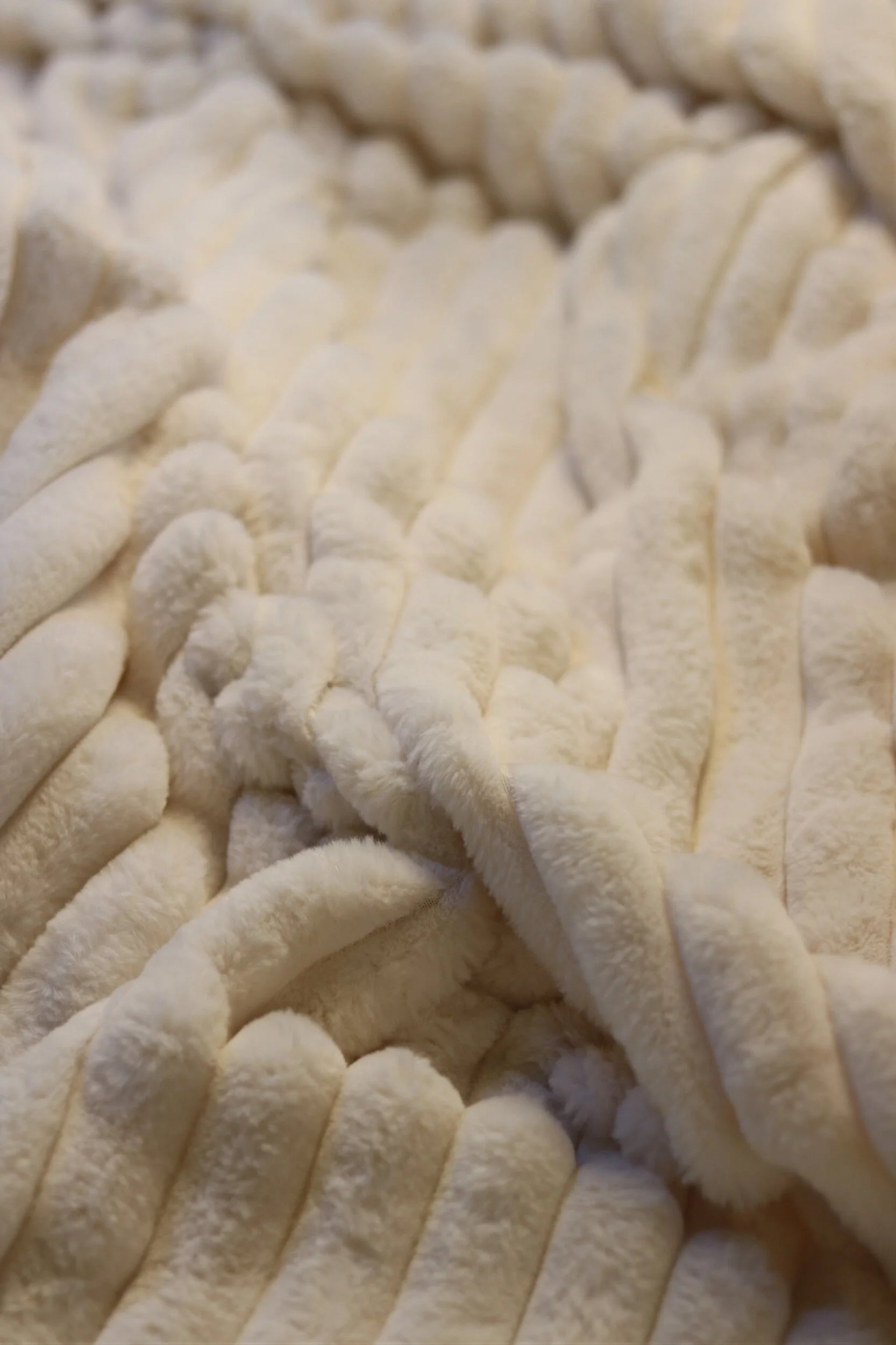 Cream Faux Rabbit Ribbed Throw