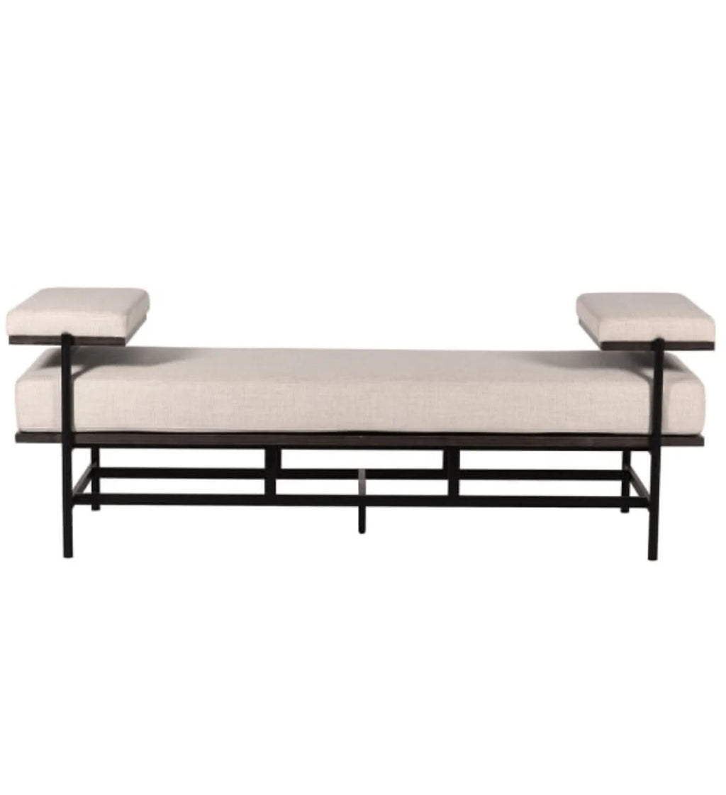 Linen and Black Bench