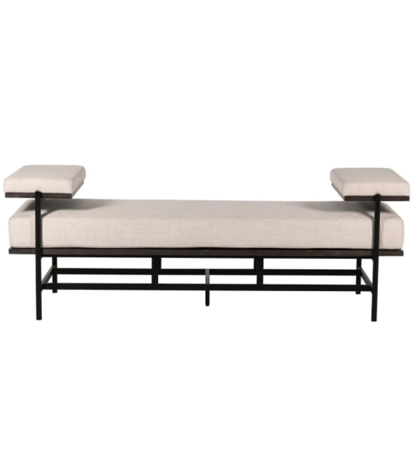 Linen and Black Bench