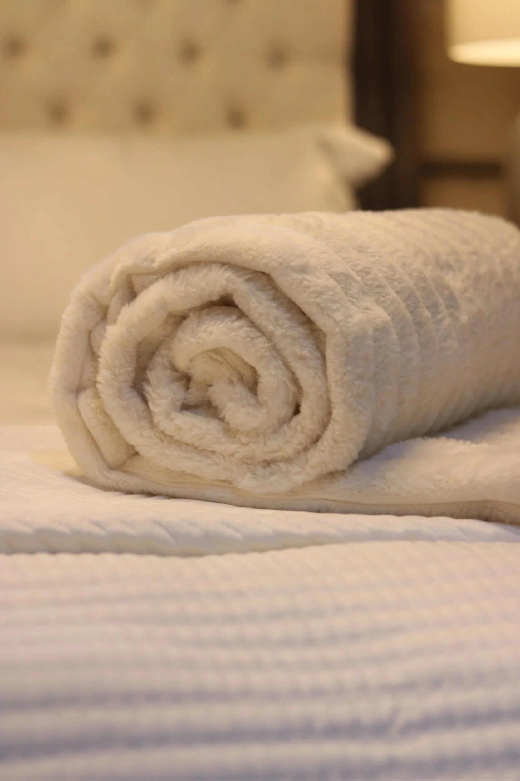 Cream Faux Rabbit Ribbed Throw