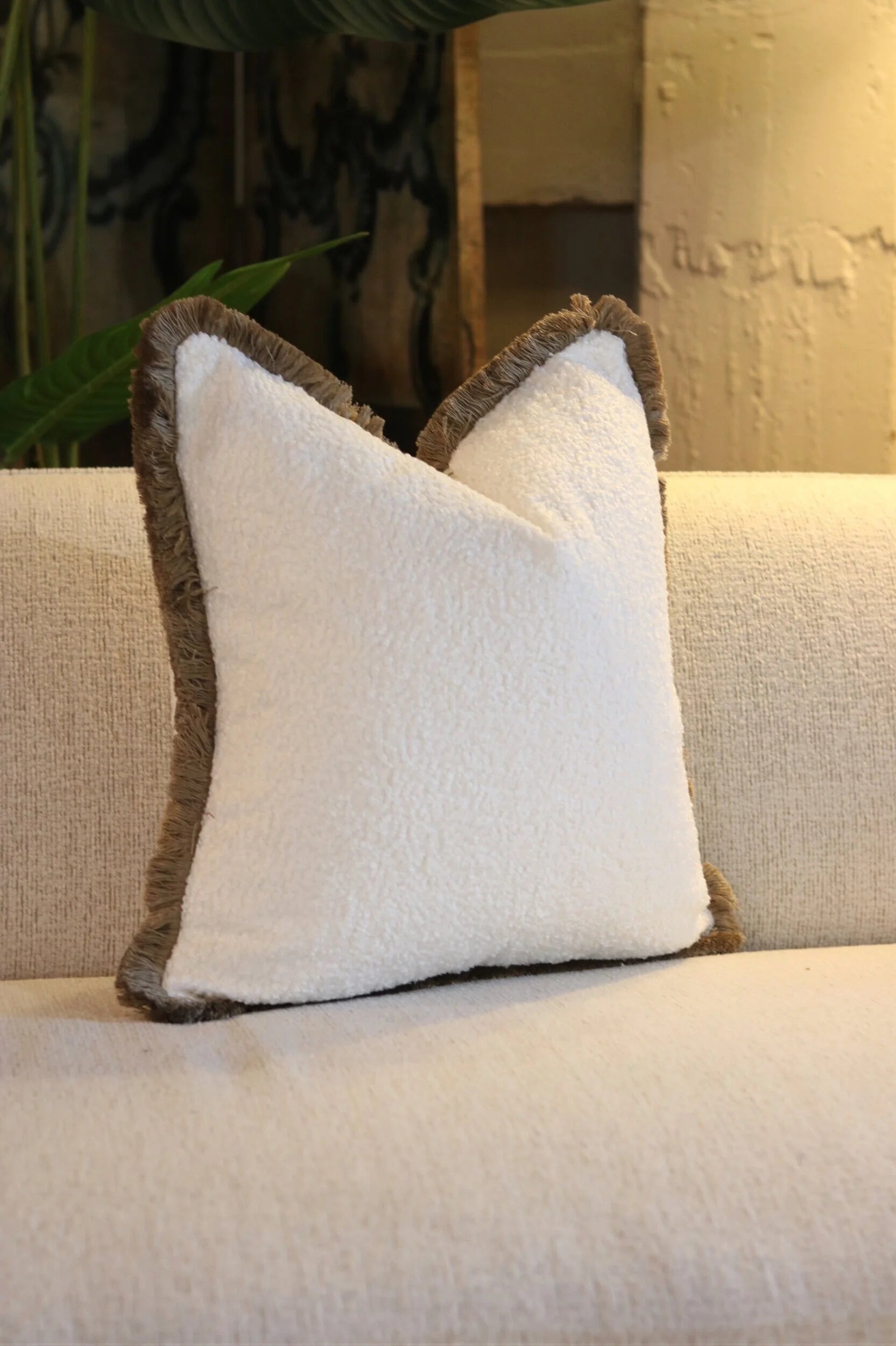 Boucle Cushion with Fringe
