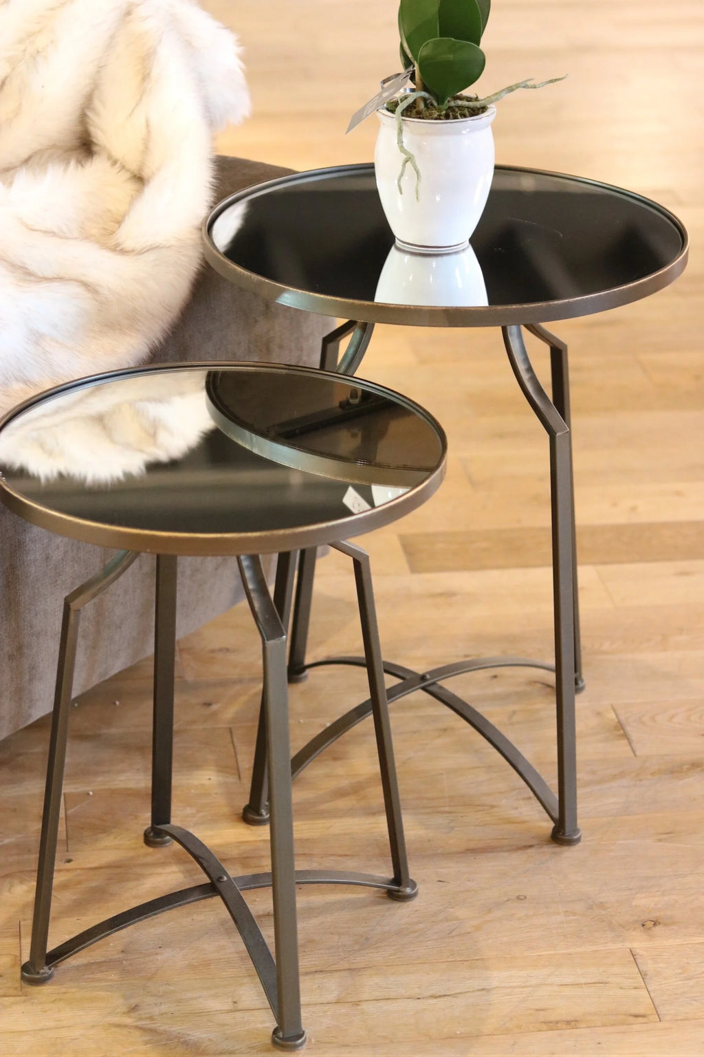 Set of 2 Mirror Top Side Tables