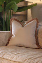 White Flat Velvet Cushion with Fringe