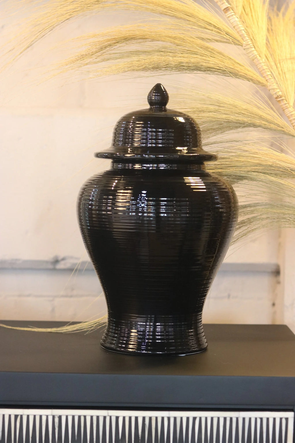 Glossy Black Temple Jar