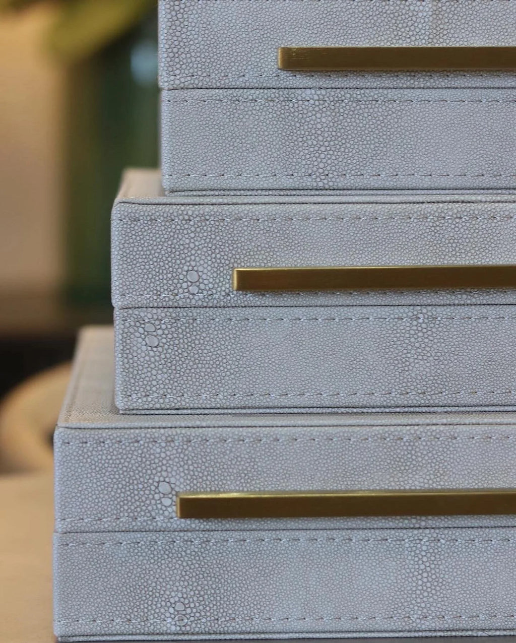Set of 3 Ivory Faux Shagreen Boxes